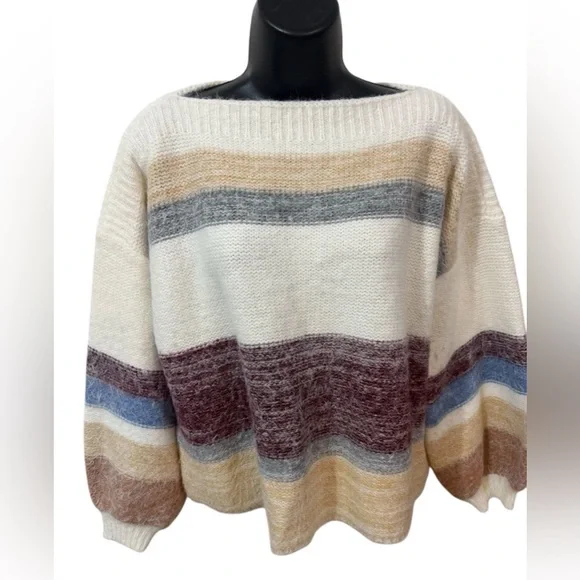 Buckle Black Striped Eyelash Knit Sweater Size M - Picture 7 of 11